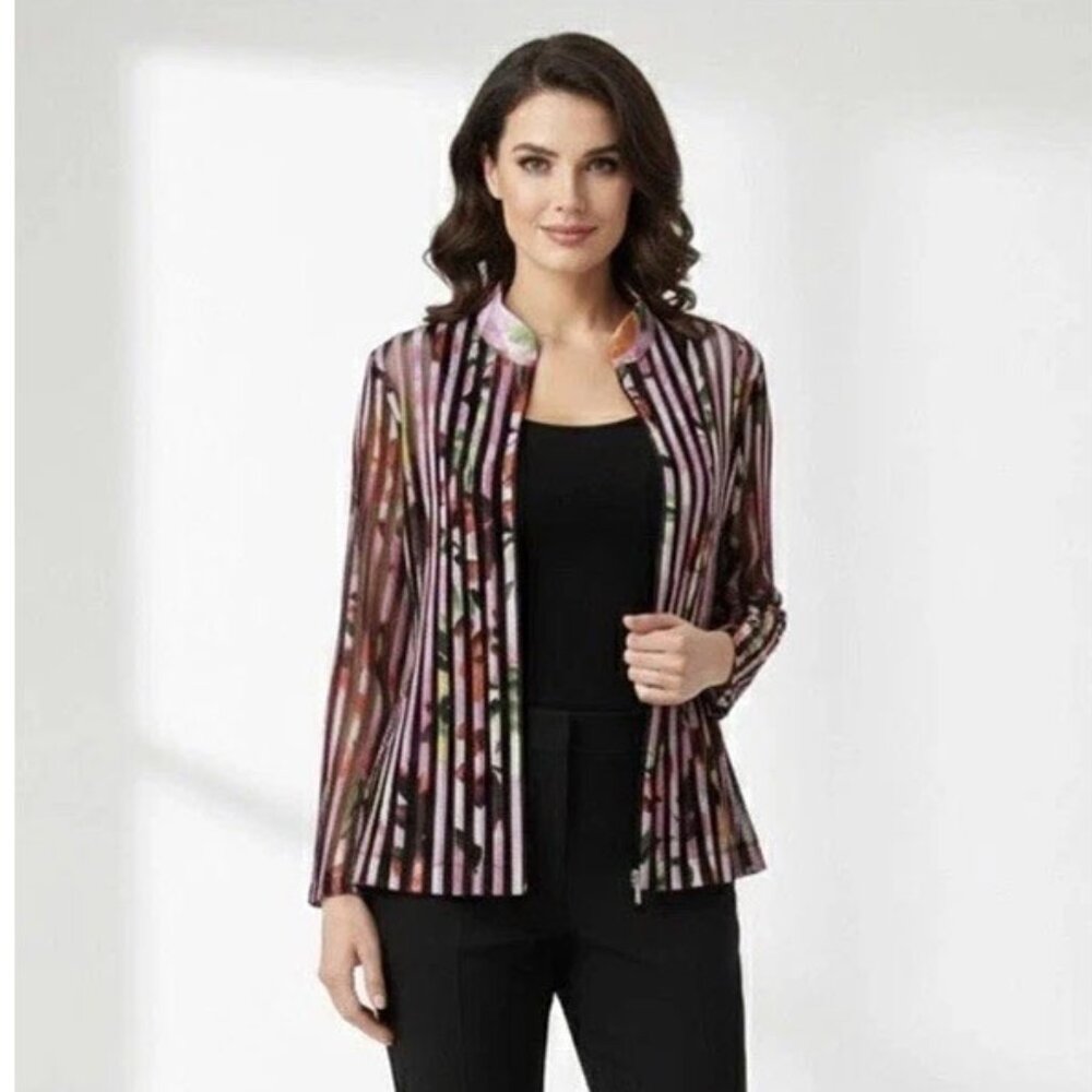 JS Collections Colorful Mesh Burnout Zipper Front Jacket Size 12